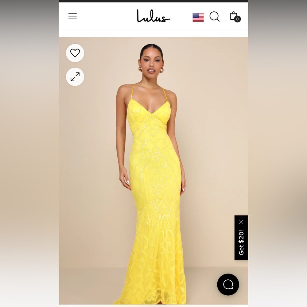 NWT Lulu’s Perfect Enchantment Yellow Sequin lace-up mermaid maxi dress